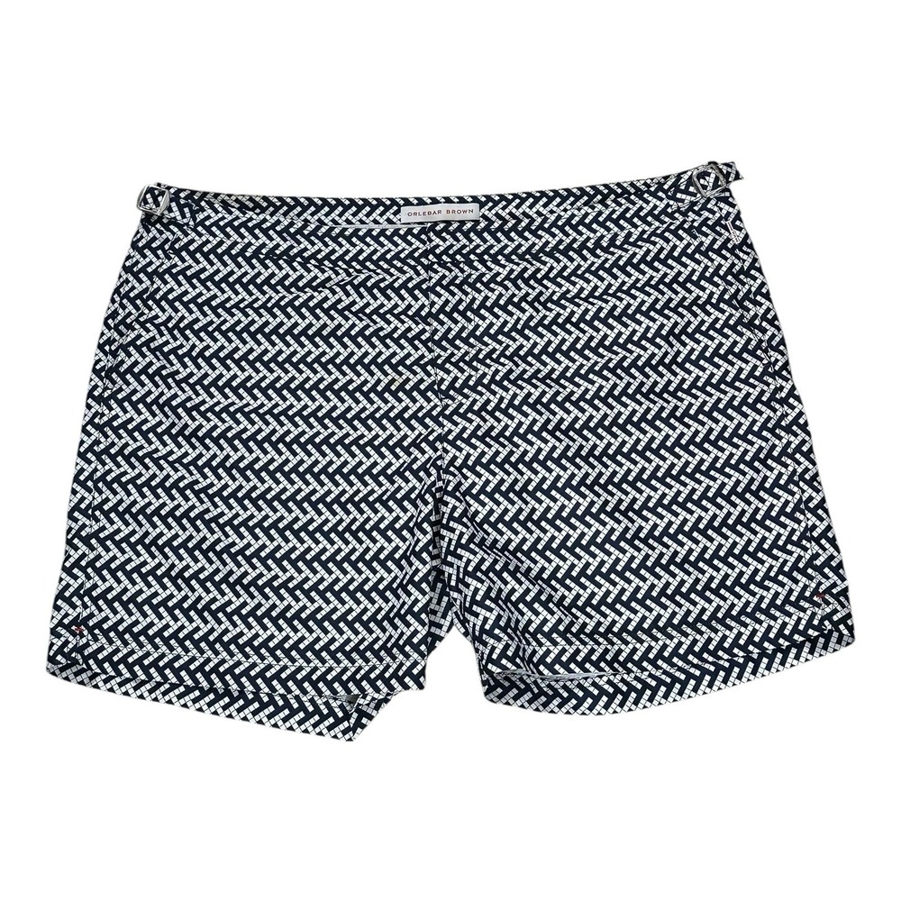 Orlebar Brown Bulldog Maro Navy Cloud Triangle Print Swim Trunks Size 40
